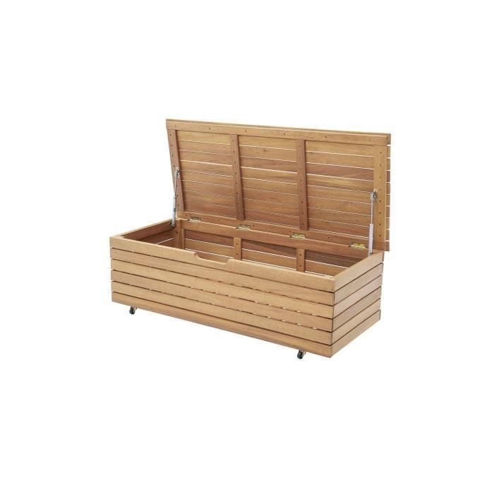 Cómoda de jardín 190L en exótica madera de eucalipto FSC - 190 L - 48,5 x 109,5 x 37 cm - Con ruedas - Efecto teca 2 Cómoda de jardín 190L en exótica madera de eucalipto FSC - 190 L - 48,5 x 109,5 x 37 cm - Con ruedas - Efecto teca 2