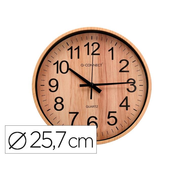 Reloj Q-Connect De Pared De Plastico Redondo 25,7 cm Movimiento Silencioso Color Madera Natural