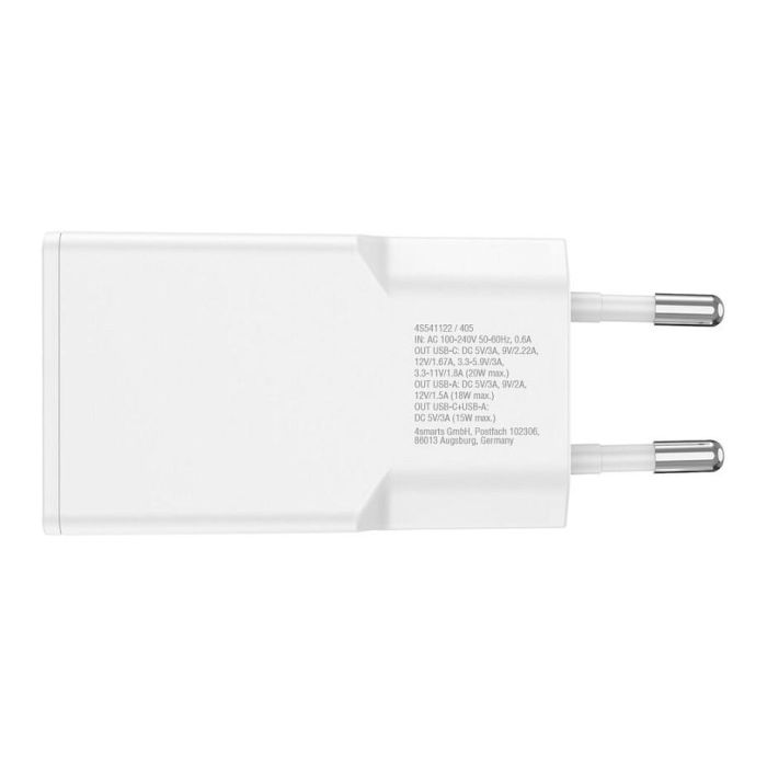 4smarts Cargador PDPlug Duos Slim 20W GaN USB-C/A+USB-C Cable Blanco 541509 2