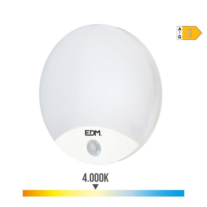 Aplique redondo exterior led 13w 1850lm 4000k ip54 ø25x4,9cm con sensor de movimiento edm