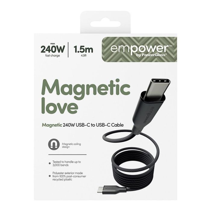 PanzerGlass empower™ Magnetic Cable USB-C to USB-C 240W 1.5m, USB 2.0, Transparente, 100% Poliéster Reciclado 2 PanzerGlass empower™ Magnetic Cable USB-C to USB-C 240W 1.5m, USB 2.0, Transparente, 100% Poliéster Reciclado 2