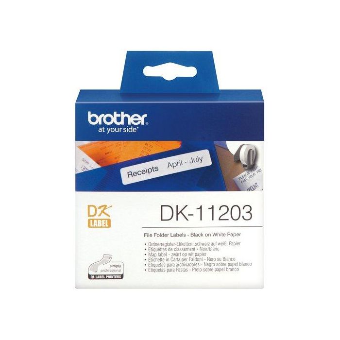 Etiquetas Brother Precortada Papel Blanco 17X87 Mm Rollo 300 Uds. Para Carpetas (Dk11203)