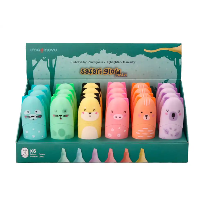 Imaginovo Rotulador Fluorescente Safari Glow Pastel Animales Surtidos Colores Pastel 1