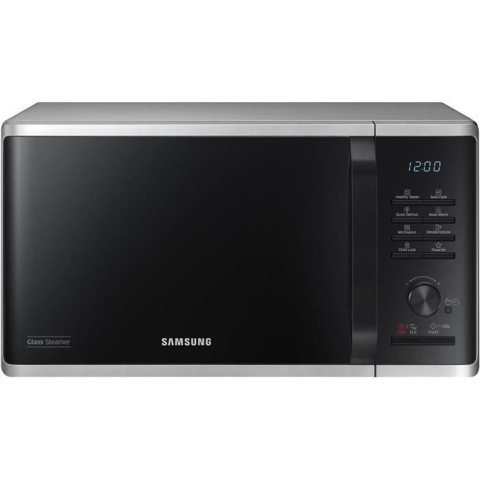 Samsung MS23K3555ES Microondas SOLO 23L, 800W, Plata y Negro, 20 Programas, Cavidad Cerámica, Desodorización, Bloqueo Infantil