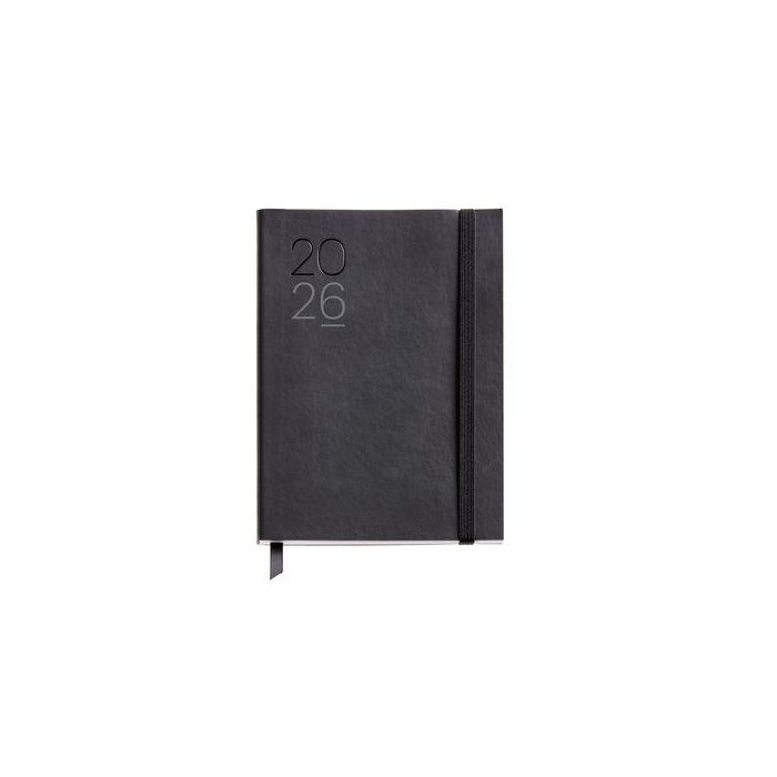 Agenda Anual (2026) Miquelrius Basic Luxor Cosida Tapa Simil Piel Con Goma Journal 122X168 D/P Negro