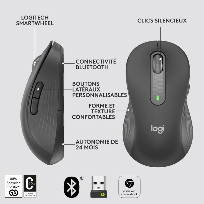 Logitech Ratón M650 Inalámbrico 2000Ppp Zurdo 5 Botones Negro 5