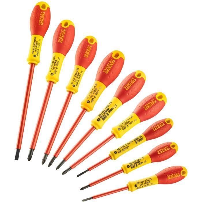 Juego de 10 Destornilladores - STANLEY FATMAX - FMHT62573-0 - Aislados 1000V - Electricista + Phillips + Pozidriv + Tester