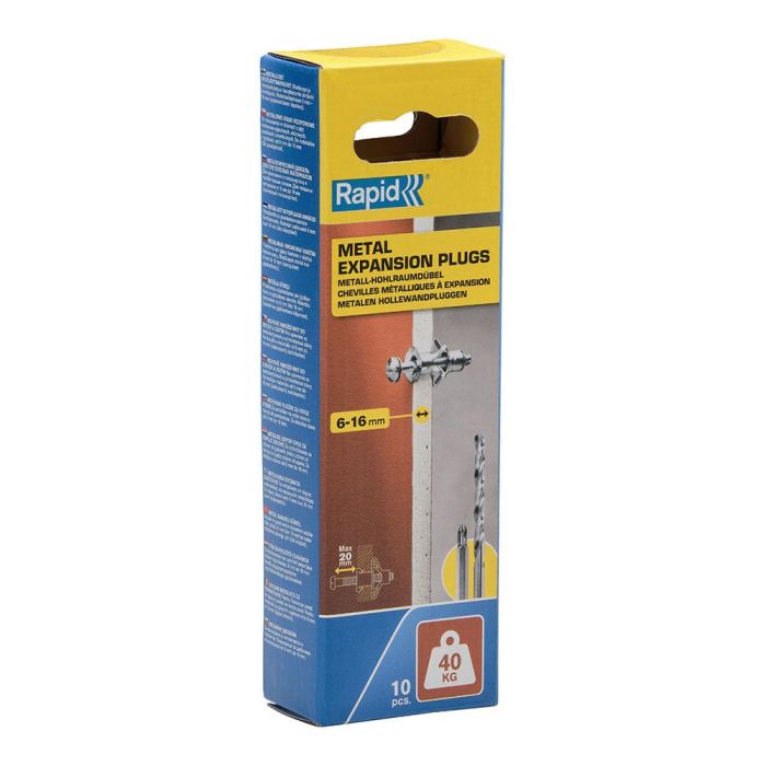 Rapid Taco de expansión metálico Ø11x37 tornillo m5x48, resistencia 40 kg, para pladur, yeso y paredes huecas, bolsa 10 unid 2 Rapid Taco de expansión metálico Ø11x37 tornillo m5x48, resistencia 40 kg, para pladur, yeso y paredes huecas, bolsa 10 unid 2