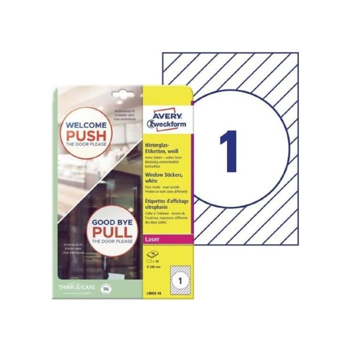 Avery L9003-10 Adhesivos de Papel para Ventanas 200 mm, 10 Hojas por Paquete 1