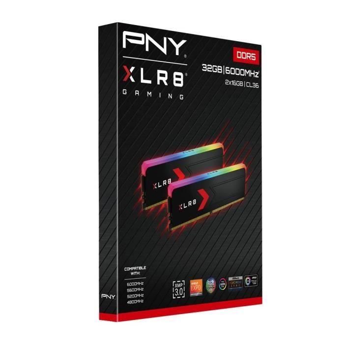 Kit de memoria PNY XLR8 Gaming EPIC-X RGB DDR5 de 32 GB (2 x 16 GB) a 6000 MHz, CL36 4 Kit de memoria PNY XLR8 Gaming EPIC-X RGB DDR5 de 32 GB (2 x 16 GB) a 6000 MHz, CL36 4