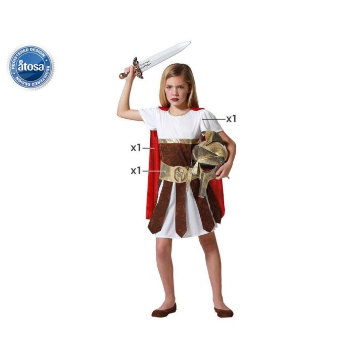 Disfraz Gladiadora Niña Infantil para Carnaval, Temática Romanos, Color Blanco, Talla 3-4 Años, con Vestido, Cinturón y Capa Disfraz Gladiadora Niña Infantil para Carnaval, Temática Romanos, Color Blanco, Talla 3-4 Años, con Vestido, Cinturón y Capa