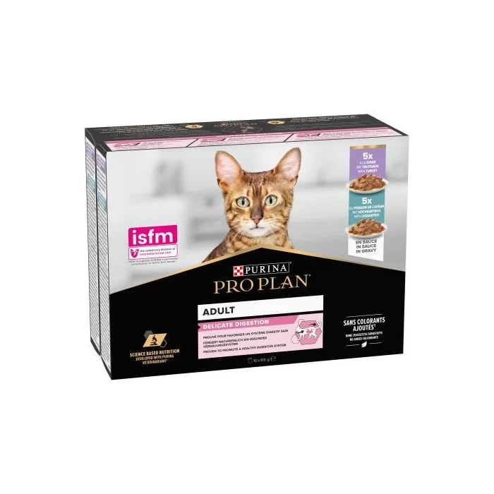 Purina Pro Plan Alimento para Gatos con Digestión Sensible - Pescado y Pavo, 10 Sobres de 85 gr