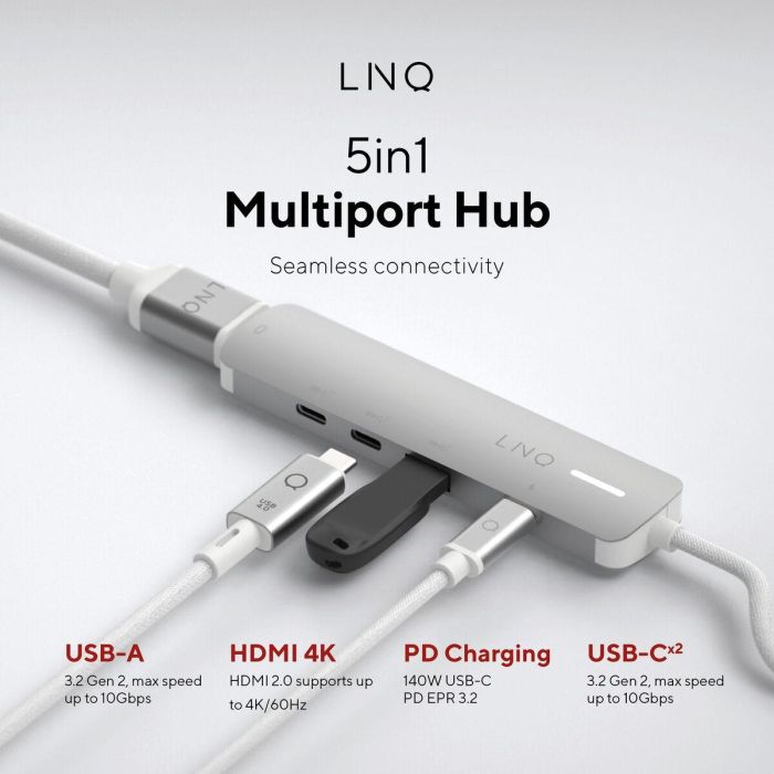 Hub USB Linq Byelements LQ49051 Blanco Gris 17