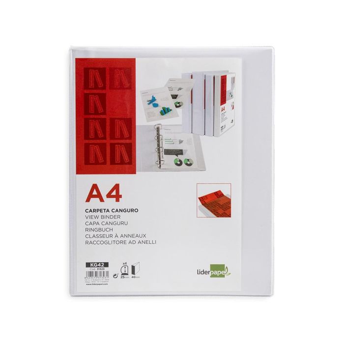 Carpeta Canguro 4 Anillas Mixtas 25 mm Liderpapel A4 Plastico Blanca 1