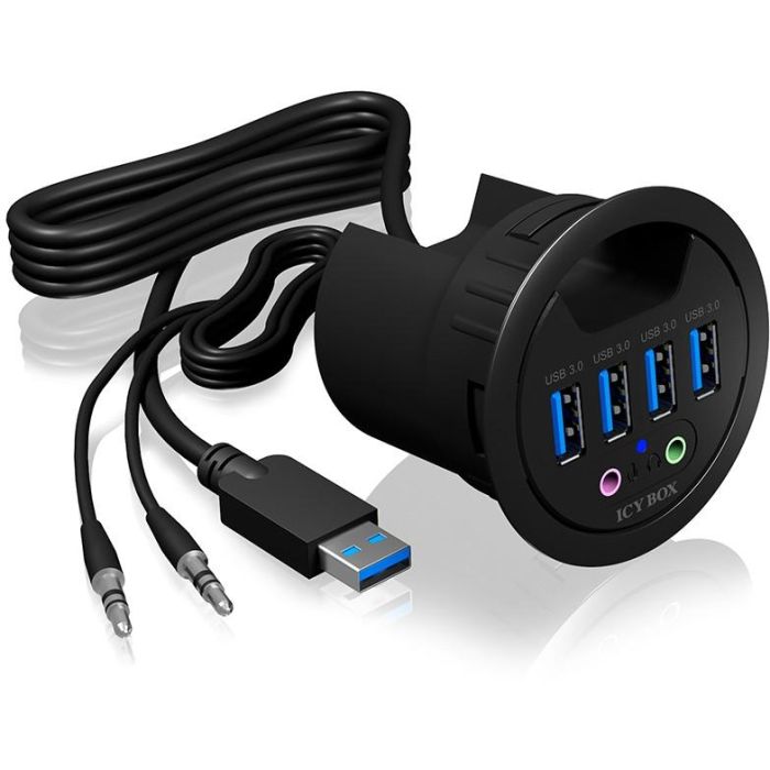 ICY BOX Tisch-Hub 4x USB 3.0 Type-A con Audio Ein-/Ausgang