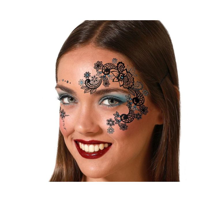Tatuaje Facial Negro Floral De Fantasía Tatuaje Facial Negro Floral De Fantasía