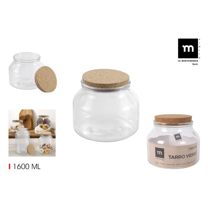 Tarro de vidrio con tapón de corcho 1600 ml - La Mediterranea (8 Unidades) Tarro de vidrio con tapón de corcho 1600 ml - La Mediterranea (8 Unidades)