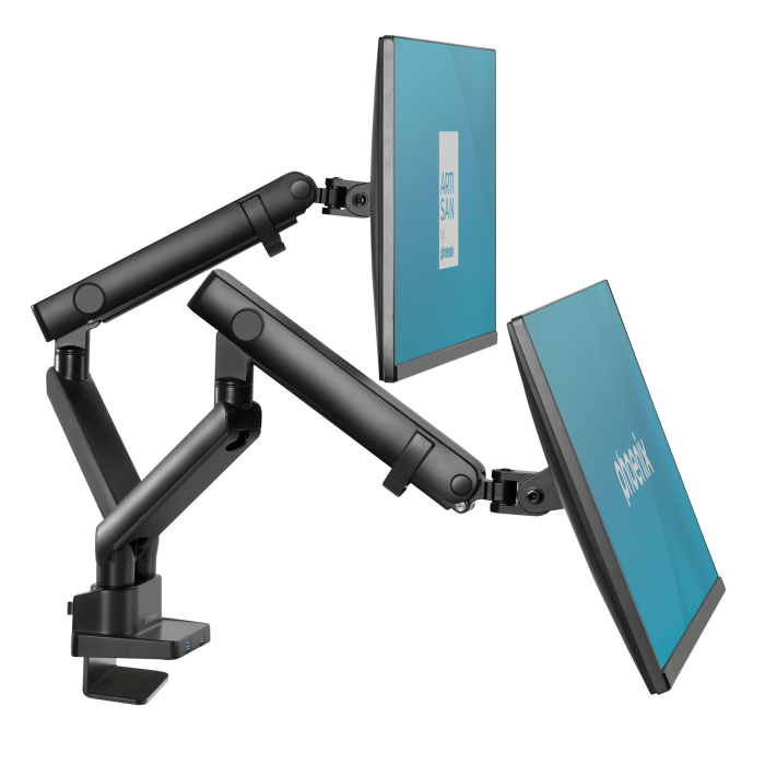 Phoenix technologies Mstand2 Brazo Articulado Doble Monitor Negro Mate VESA 75x75 100x100 Giratorio 360 Grados USB 2