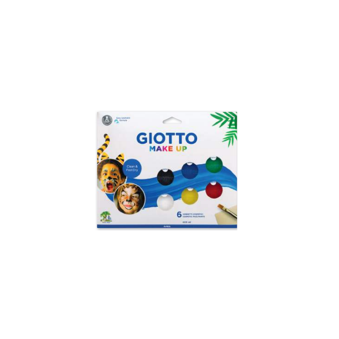 Giotto Set Pintura Facial Maquillaje 6 Botes 5 ml Colores Clásicos + Pincel + Esponja Fácil de Quitar con Agua
