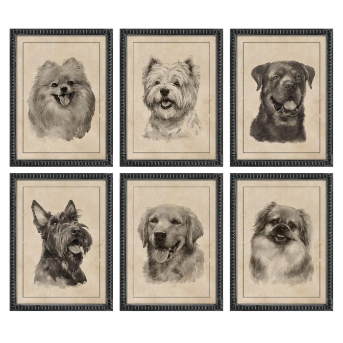 DKD Home Decor Cuadro Perro Negro Marron Abeto Cristal 30 x 40 x 2.5 cm (6 Unidades)