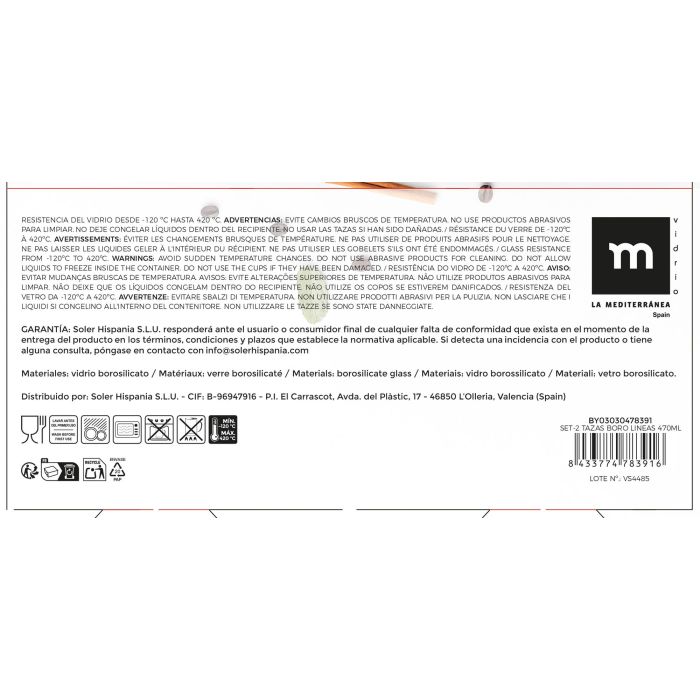 La Mediterranea Set-2 Tazas Boro Líneas 470 ml (d: 8 cm h: 11 cm) 3 La Mediterranea Set-2 Tazas Boro Líneas 470 ml (d: 8 cm h: 11 cm) 3