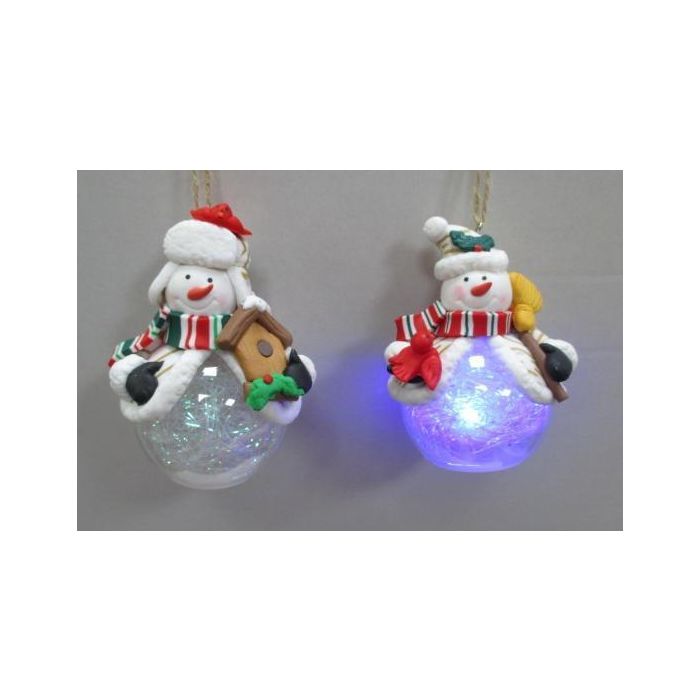 DKD Home Decor Bola Navidad Fantasía con LED, Resina, Colores Surtidos (Blanco, Rojo, Verde), 6.5x10x7 cm, Pack 12 Unidades