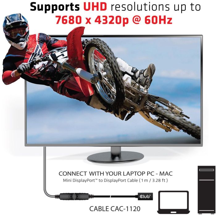 Club3D cac-1120 Cable Mini DisplayPort a DisplayPort 1.4, 1m, compatible 8K 60Hz, para audio y vídeo 4