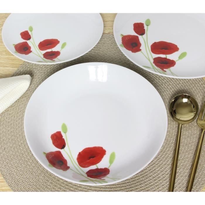Servicio de mesa de porcelana de 18 piezas Amapola roja y blanca 2 Servicio de mesa de porcelana de 18 piezas Amapola roja y blanca 2