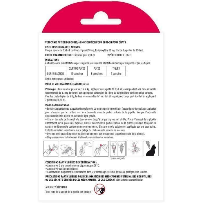 VETOCANIS Pipetas Duo antipulgas y anti-garrapatas - 2 pipetas para 5 semanas de protección - Para gatos 2 VETOCANIS Pipetas Duo antipulgas y anti-garrapatas - 2 pipetas para 5 semanas de protección - Para gatos 2
