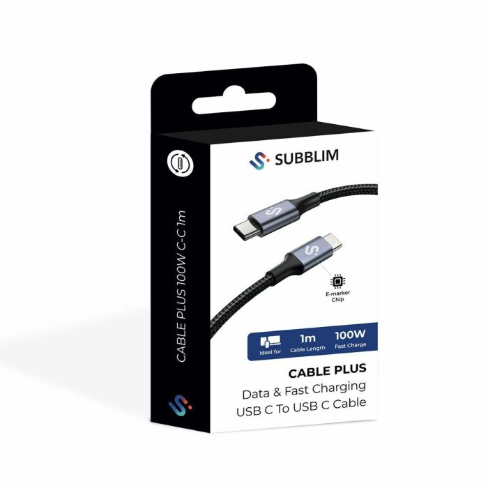 Cable USB-C a USB-C Subblim PLUS Negro 1 m 7