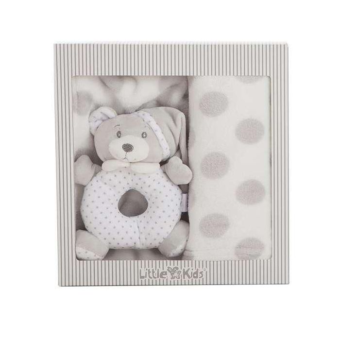 Set caja manta gris 100 x 75 + sonajero 16 cm Set caja manta gris 100 x 75 + sonajero 16 cm
