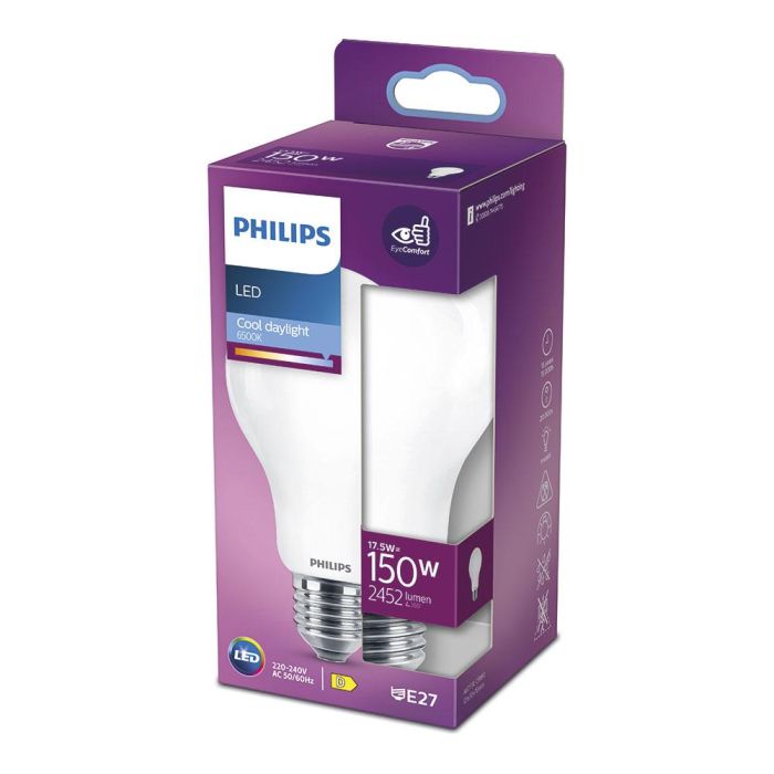 Philips Bombilla LED E27 17,5W 2452LM 6500K Luz Fría, No Regulable, Equivalencia 150W, Cristal Mate 1 Philips Bombilla LED E27 17,5W 2452LM 6500K Luz Fría, No Regulable, Equivalencia 150W, Cristal Mate 1