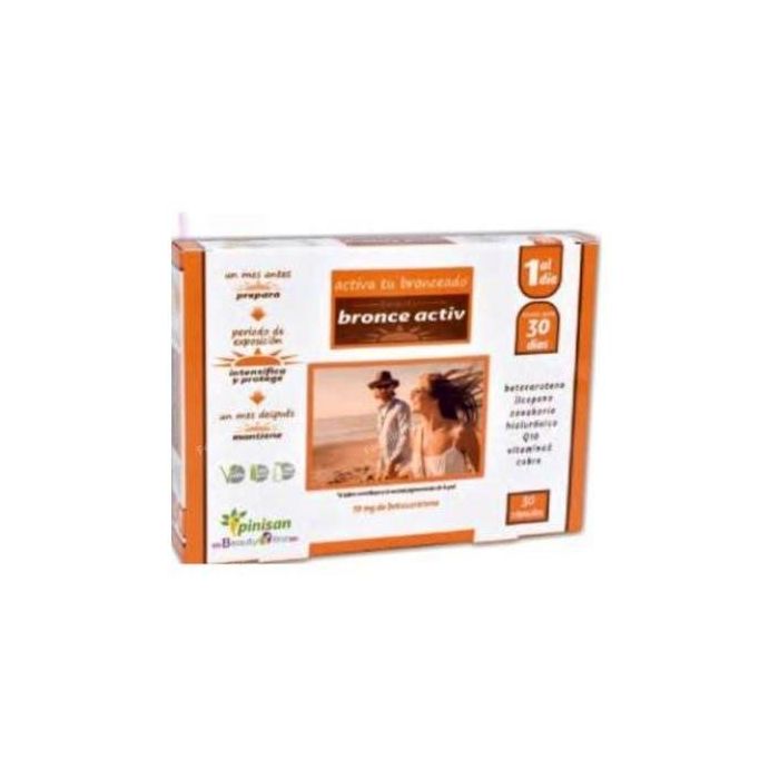 PINISAN Bronze Activ 30Cap. Betacaroteno y Cobre para Pigmentación Normal de la Piel, 100% Vegano