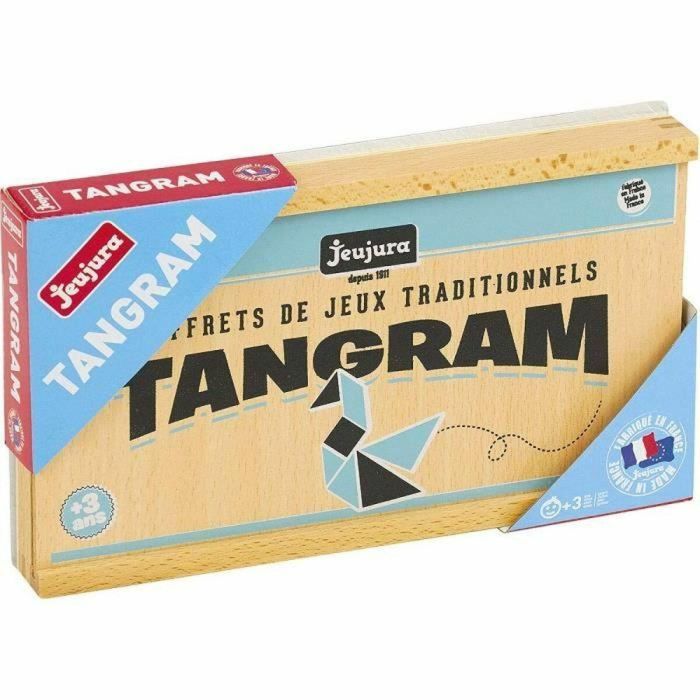 Jeujura Juego de Tangram de Madera en Caja con 7 Piezas y 30 Tarjetas de Modelos. Puzzle Didáctico para Niños +3 Años 1