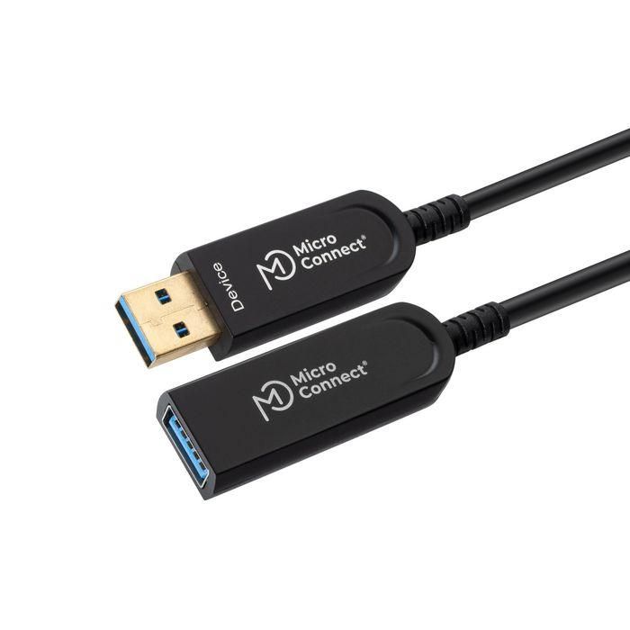 MicroConnect Cable de extensión USB 3.2 Gen 1 A de fibra óptica premium 15m - Activo 5 Gbit/s para Impresoras, Escáneres