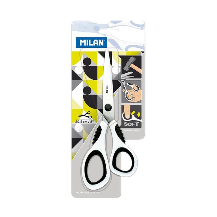 Milán Tijeras de Oficina Blancas 20,5 cm - Cuchilla de Acero Inoxidable, Mango de Plástico Ergonómico 1 Milán Tijeras de Oficina Blancas 20,5 cm - Cuchilla de Acero Inoxidable, Mango de Plástico Ergonómico 1