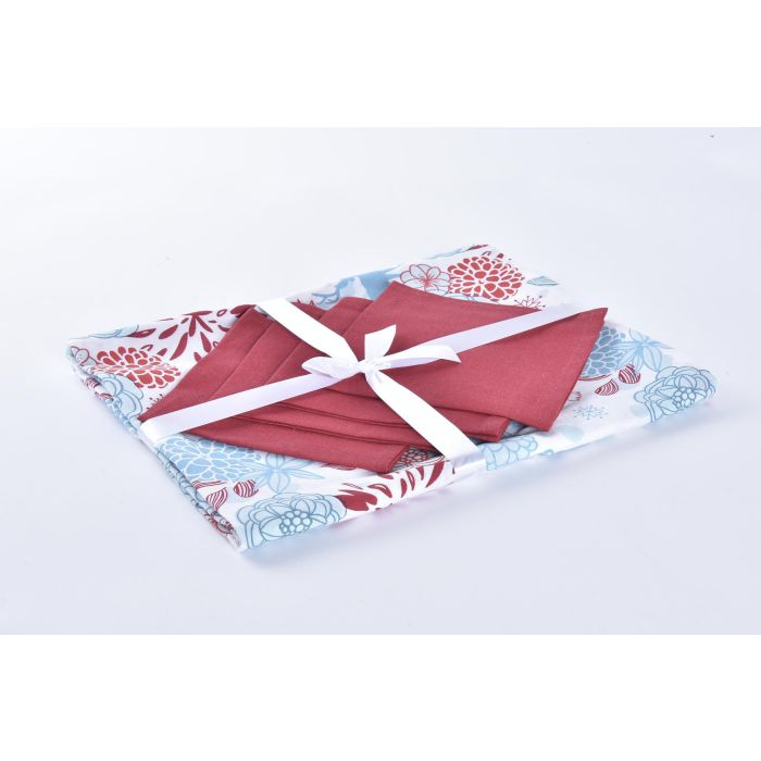 DKD Home Decor Set de 5 Manteles de Navidad con Diseño Reno y Estilo Moderno, Azul Celeste y Rojo, Poliéster 150x150 cm 1
