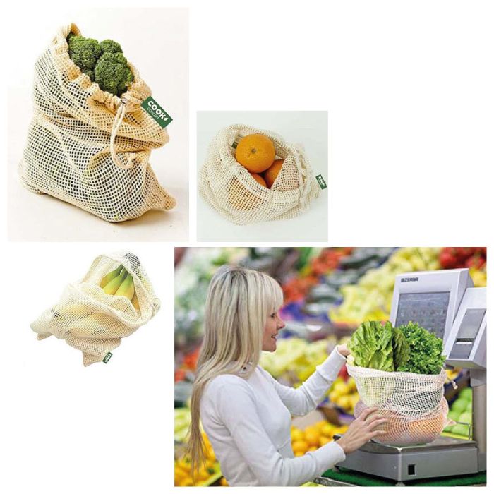 Cook Concept Juego de 2 Bolsas de Malla de Algodón Reutilizables para Frutas y Verduras 1