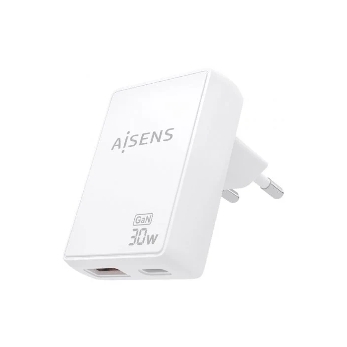 Aisens ASCH-30W2P074-W Cargador de Pared GaN 30W, 1xUSB-C, 1xUSB-USB, Blanco 1 Aisens ASCH-30W2P074-W Cargador de Pared GaN 30W, 1xUSB-C, 1xUSB-USB, Blanco 1