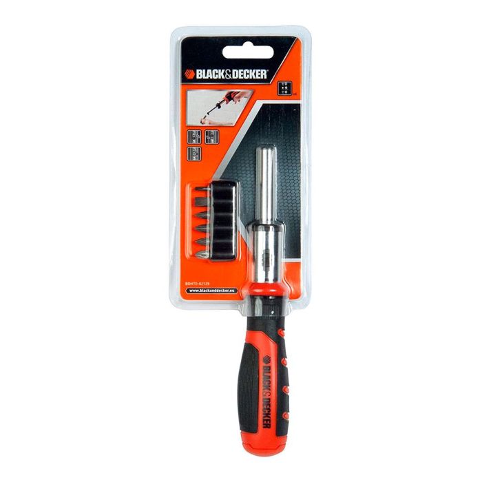 Black+Decker Juego Multipuntas con Carraca + 6 Puntas, Mecanismo de 3 Posiciones, Empuñadura Suave, Punta Magnética, Incluye 6 Puntas de Cromo Vanadio, Referencia BDHT0-62129 1 Black+Decker Juego Multipuntas con Carraca + 6 Puntas, Mecanismo de 3 Posiciones, Empuñadura Suave, Punta Magnética, Incluye 6 Puntas de Cromo Vanadio, Referencia BDHT0-62129 1