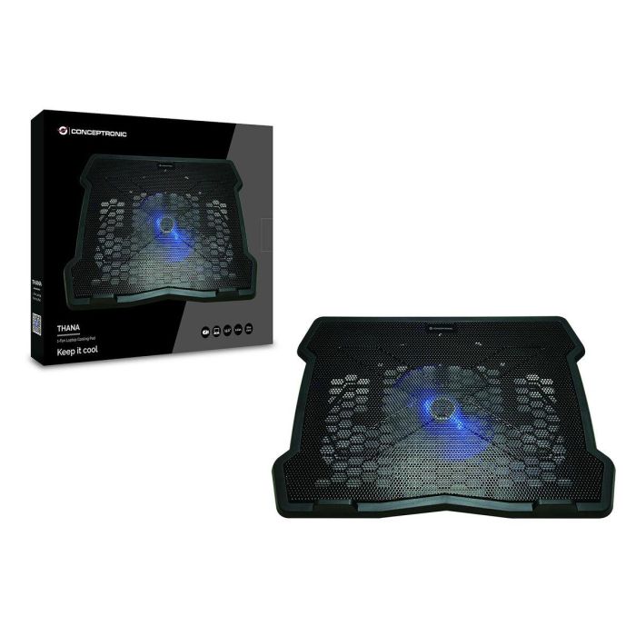 Conceptronic Thana05B Soporte Base Refrigeración para Portátiles hasta 15.6", Ventilador Azul, Negro 3