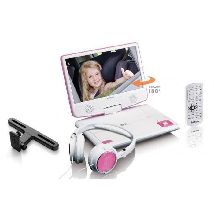 LENCO DVP-910 9" DVD-Player + USB & KfZ-Halterung. pink/wei 2 LENCO DVP-910 9" DVD-Player + USB & KfZ-Halterung. pink/wei 2