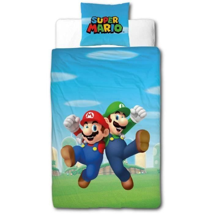 Mario Bros AAARQ16160 - Juego de Cama Microfibra Mario y Luigi - 1 Funda Nórdica 140x200 cm + 1 Funda Almohada 63x63 cm