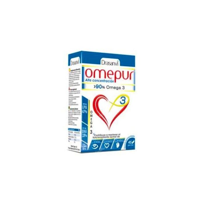 DRASANVI Omepur3 45 Perlas de Aceite de Pescado concentrado con Omega 3, EPA y DHA para el Corazón
