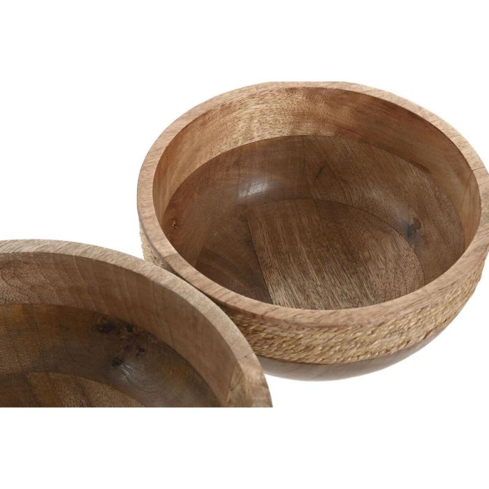 DKD Home Decor Centro de Mesa Cottage Marrón Set de 2 Indianrope de Madera de Mango y Cuerda, Acabado Natural, 25x10x25 cm 1