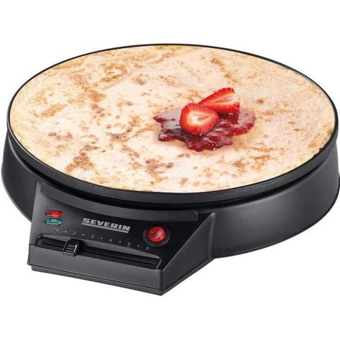 SEVERIN CM2198 - Crepiere diámetro 30cm 1000W - Termostato regulable - Incluye espátula para crepes y distribuidor de masa de madera - Negro