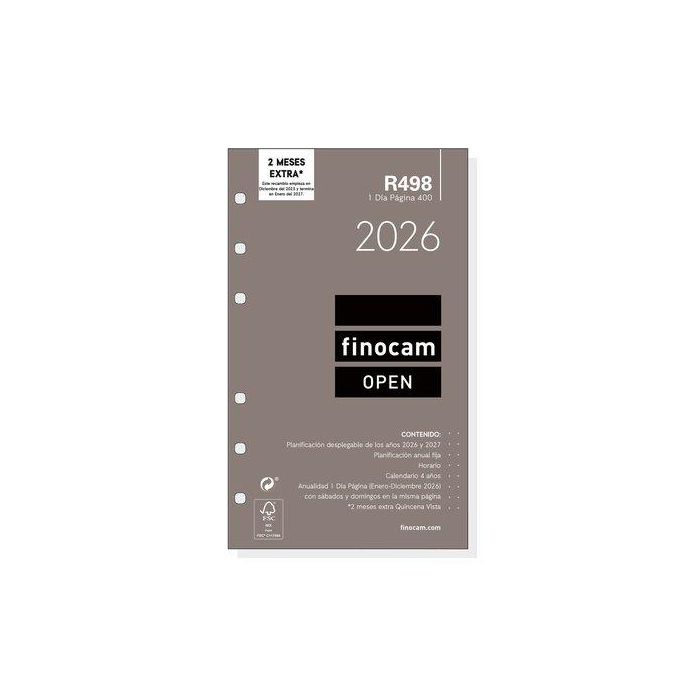 Finocam R498 Recambio Anual Agenda de Anillas Open 91x152 mm 1 Día Página 2026