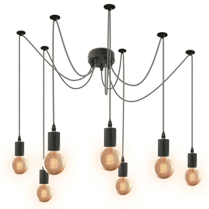 Home Deco Light Lámpara Araña Luminaire 7 Bombillas E27 Casquillo d.10 cm Cable Tejido Moderno 0 Home Deco Light Lámpara Araña Luminaire 7 Bombillas E27 Casquillo d.10 cm Cable Tejido Moderno 0