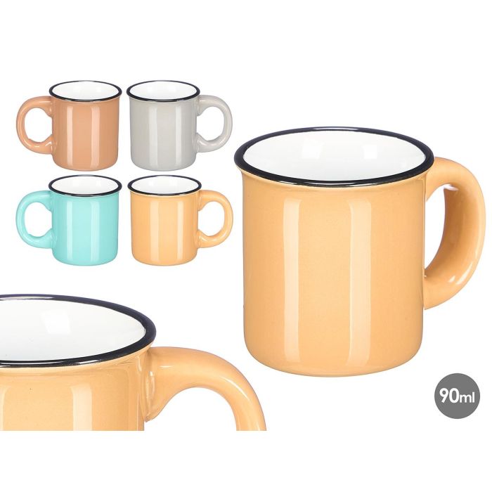 Taza Cafe 90 Ml Asa Borde Negro Surtidos Col Claros Vessia 9x6x6cm (Set de 48)
