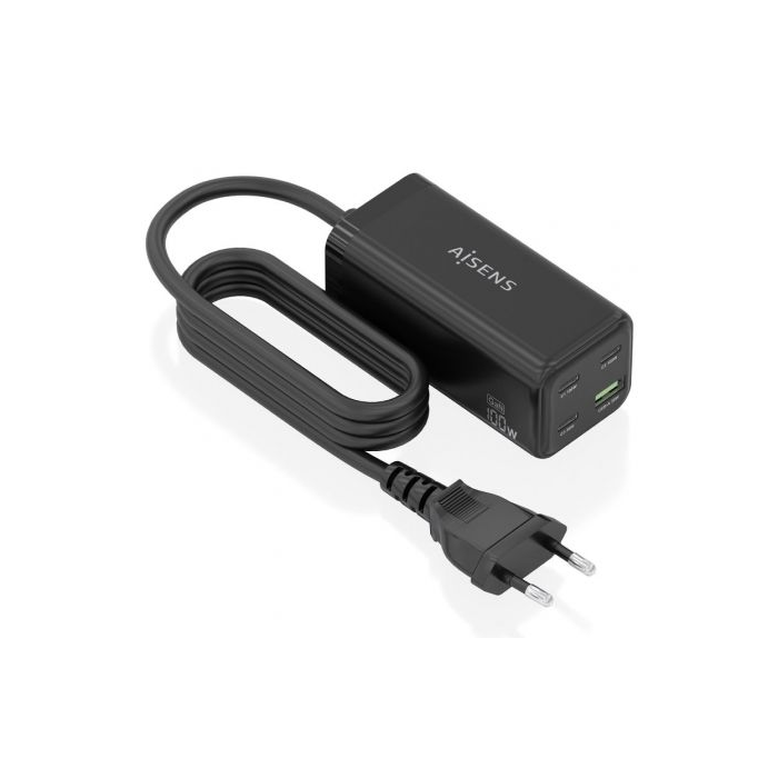 Aisens ASCH-100W4P054-BK Cargador Sobremesa GaN 100W con 3xUSB-C y 1xUSB-A, Carga Rápida PD QC para Portátiles y Móviles, Negro Aisens ASCH-100W4P054-BK Cargador Sobremesa GaN 100W con 3xUSB-C y 1xUSB-A, Carga Rápida PD QC para Portátiles y Móviles, Negro